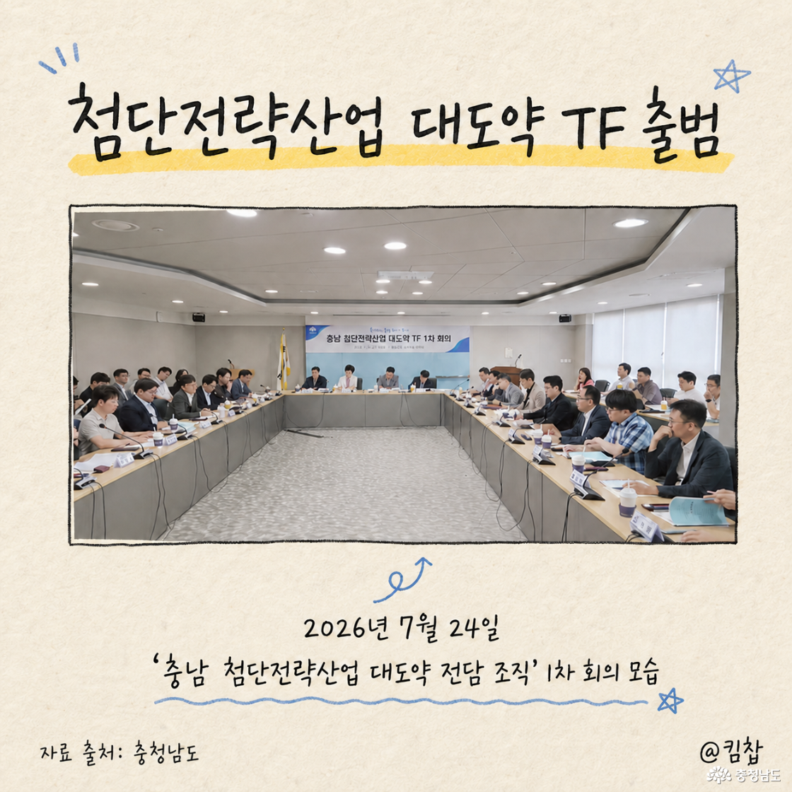 26년 7월 24일 충남 첨단전략산업 대도약 전담 조직 1차 회의 모습, 자료 출처: 충청남도