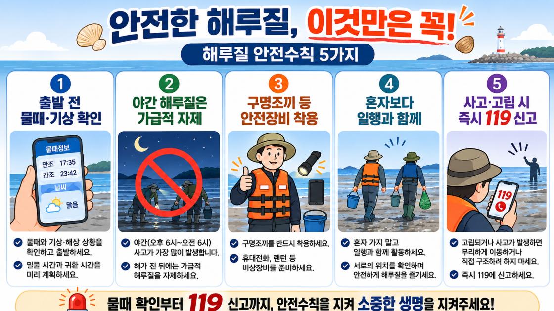 해루질 안전수칙을 안내하는 홍보물.