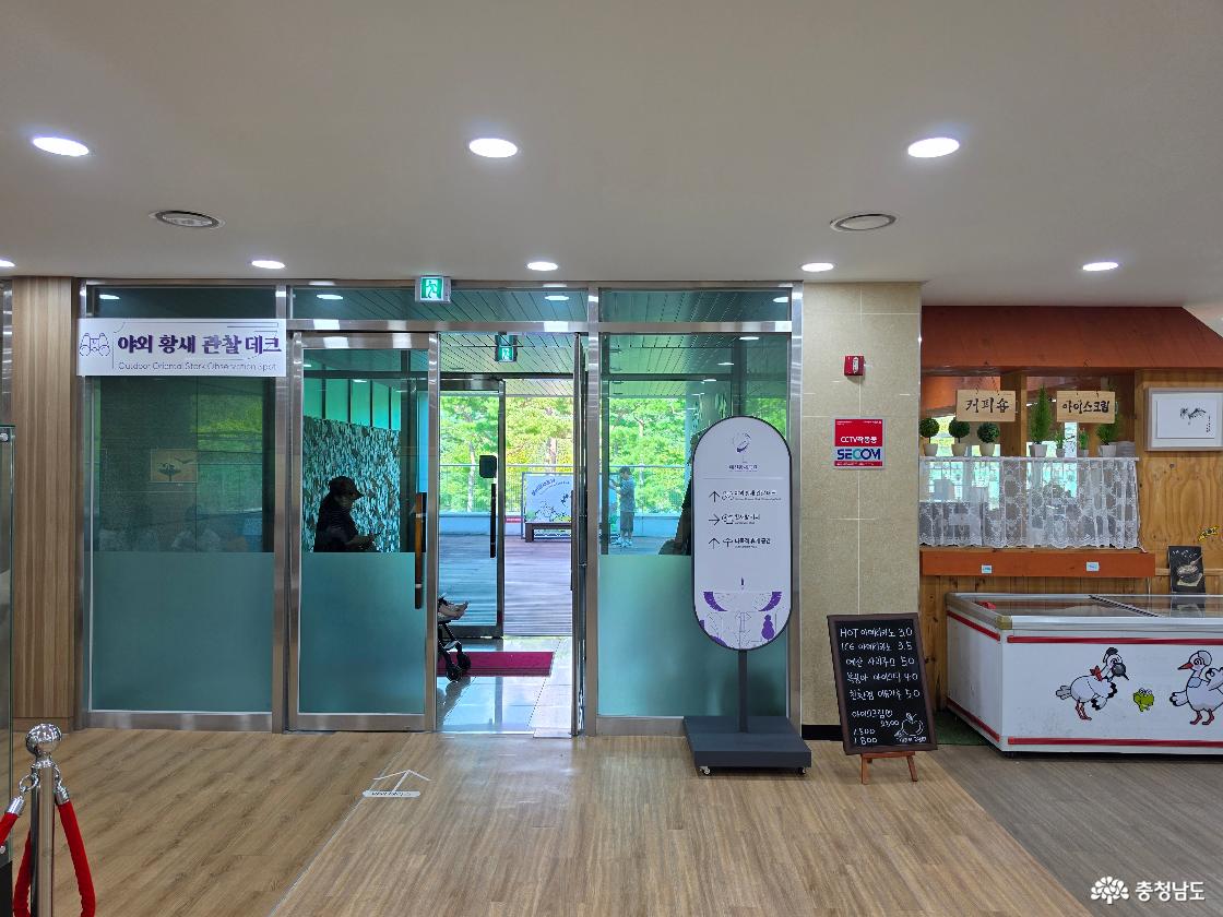 문화관 내 카페와 야외 관찰 데크 연결로