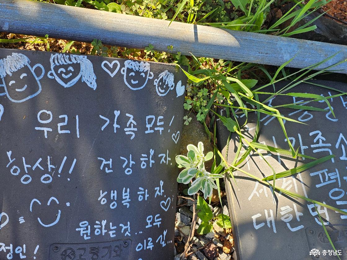 여러 소원과 앙증맞은 그림이 그려진 기와들