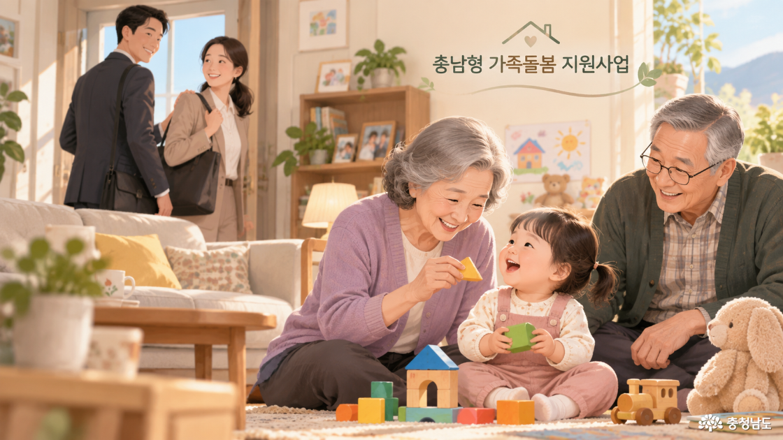 할머니, 할아버지가 양육 공백이 있는 가정을 대신해 손녀를 놀아주고 있는 모습이다.