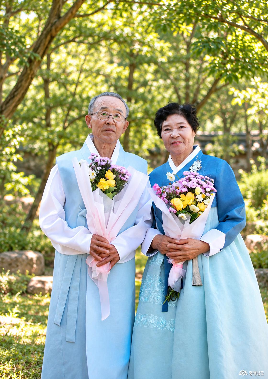1971년 결혼해 55년을 함께 살아온 표동영(1942년생)·김순예(1949년생) 부부가 국화꽃 다발을 들고 추억에 젖었다.