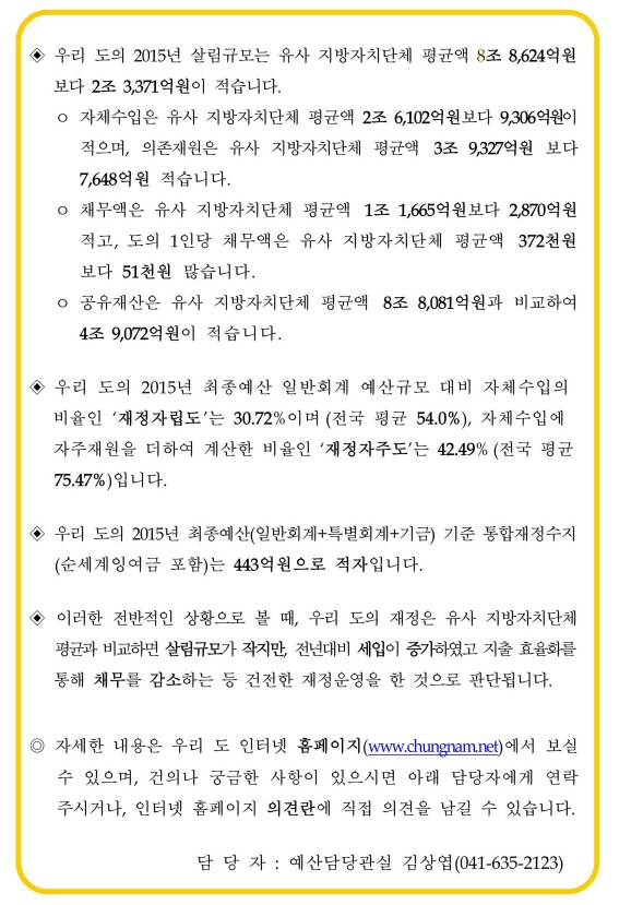 2015년 충청남도 재정공시(결산)
