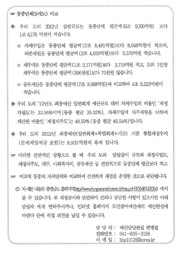 2013년 충청남도 재정공시